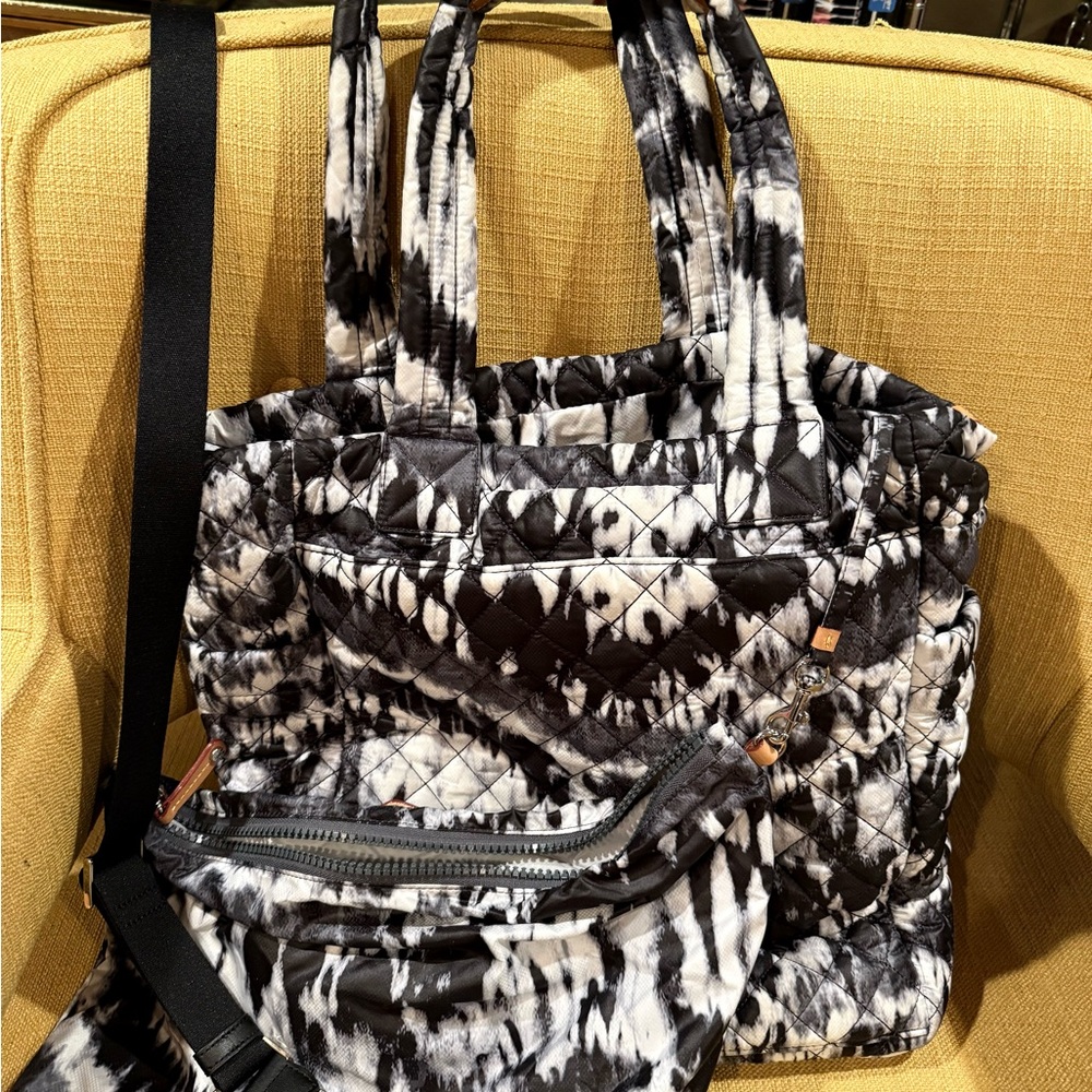 MZ Wallace Blue and White Tie-Dye Quilted Tote